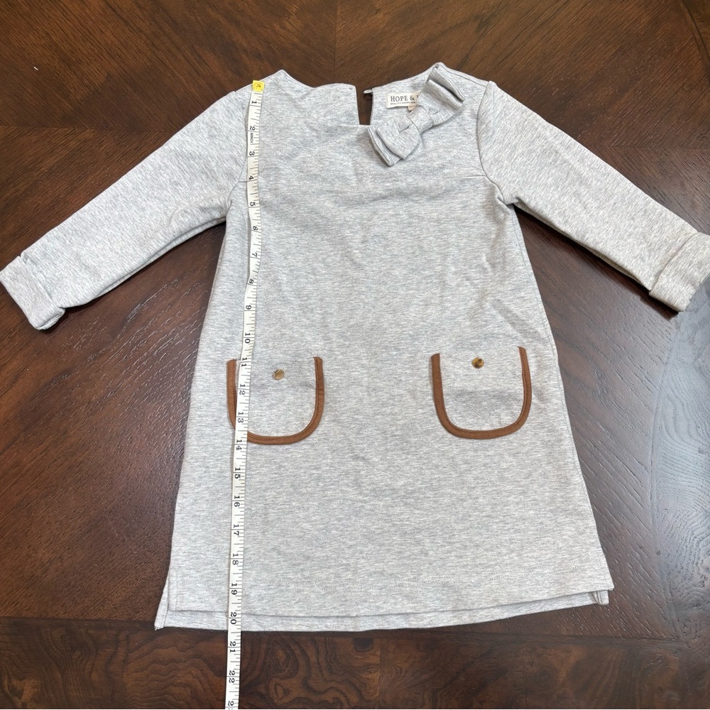 Gray Kids Casual Dress with Bow Accent
